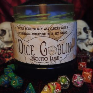 DiceGoblin gyertya - Mojito Lime- ajándék miniatűr kockaszettel