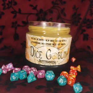 DiceGoblin gyertya - Vajsör - ajándék miniatűr kockaszettel