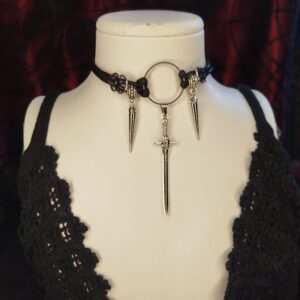 Bladesinger Nemesacél műbőr choker és nyaklánc egyben