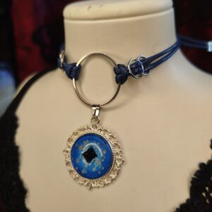 Angyal (azúr) Nemesacél műbőr choker és nyaklánc egyben